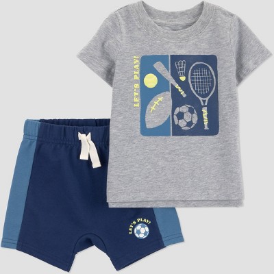 Carter's Just One You® Baby Boys' 2pc Athletic Sports T-Shirt and Shorts Set - Blue/Gray 24M