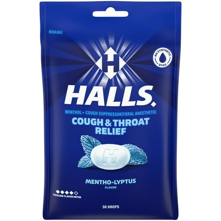 HALLS Cough and Throat Relief Mentho-Lyptus Cough Drops, 30 Drops