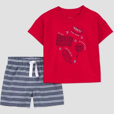 Carter's Just One You® Baby Boys' 4th of July 2pc Short Sleeve T-Shirt and Shorts Set - Blue/Red 6M