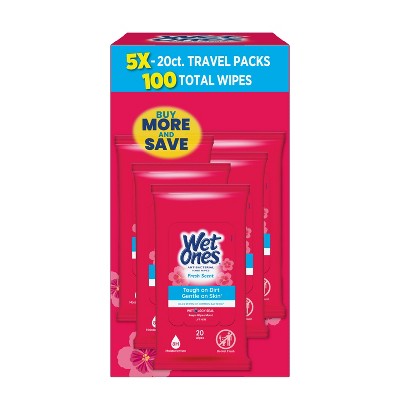 Wet Ones Bulk Travel Packs Antibacterial Hand Wipes Fresh Scent - 20ct/5pk