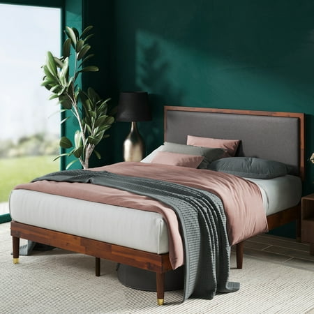 Zinus Raymond 38" Wood Platform Bed Frame with Adjustable Upholstered Headboard, Queen