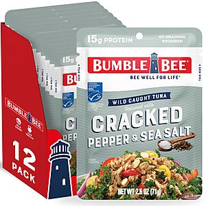 Select Accts: 12-Pk 2.5-Oz Bumble Bee Cracked Pepper & Sea Salt Seasoned Tuna Pouches $8.40 w/ S&S