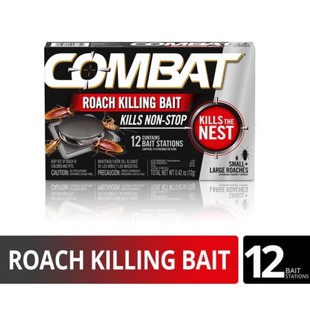 Combat Roach Killing Bait Stations for Small and Large Roaches, No Mess or Odor, 12 Count