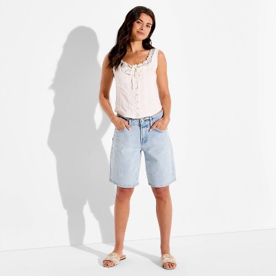 Women's Button-Front Lace Trim Tank Top - Wild Fable™ White L