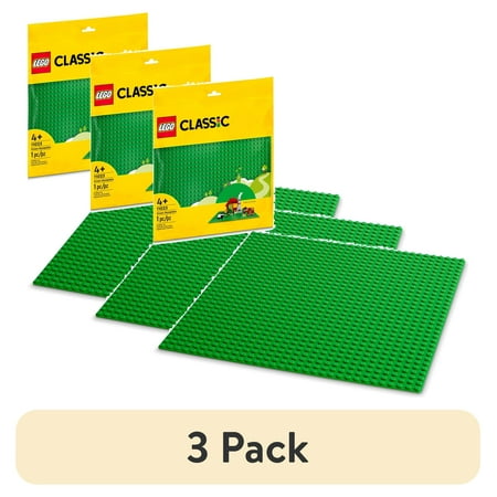 (3 pack) LEGO Classic Green Baseplate, Creative Toy for Back to School, Square 32x32 Stud Foundation to Build and Display Brick Creations, Great for Grassy Nature Landscapes and Back to School Supplies, 11023