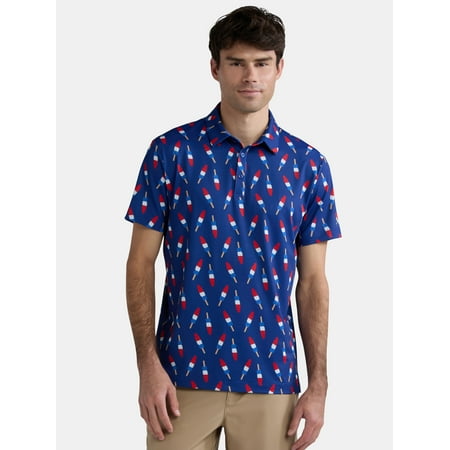 Birdie Bound Men's and Big & Tall Firecracker Popsicle Print Polo Top, Sizes XS-4XLT