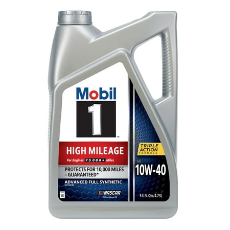 Mobil 1 High Mileage Full Synthetic Motor Oil 10W-40, 5 Quart