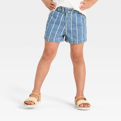 Baby Girls' Striped Denim Shorts - Cat & Jack™ Light Wash 18M