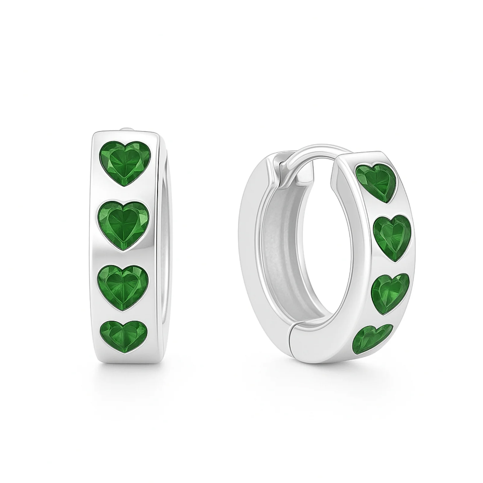 Green Crystal Heart Hoop Earrings $13