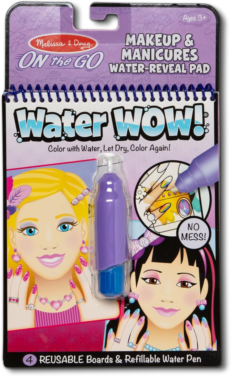 Melissa & Doug On The Go Water Wow! Mess Free Coloring Book, Reusable Water-Reveal Activity Pad, Makeup & Manicures, Travel Toys, Party Favors, for Toddlers & Kids Ages 3+ - FSC Certified