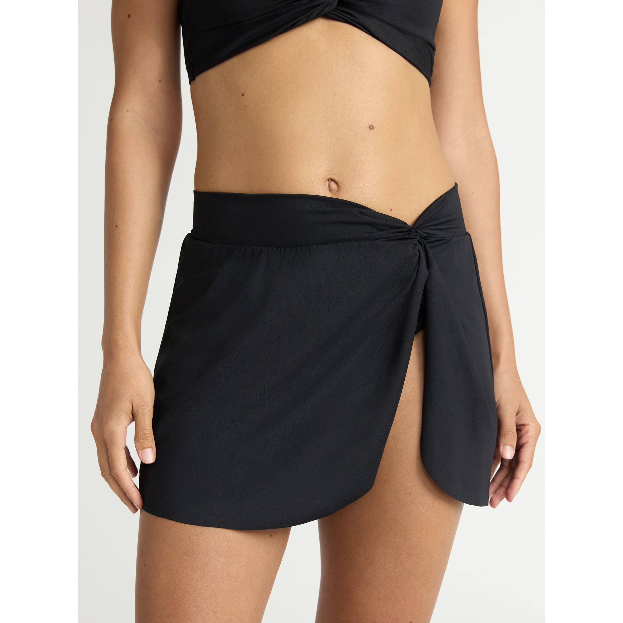 Time and Tru Women's Twist Front Swim Skirt with Slit, Sizes XS-2X