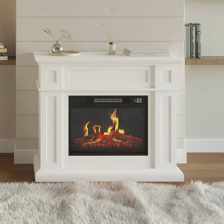 Northwest Corner TV Stand with Electric Fireplace Fits 55-Inch TVs (White)