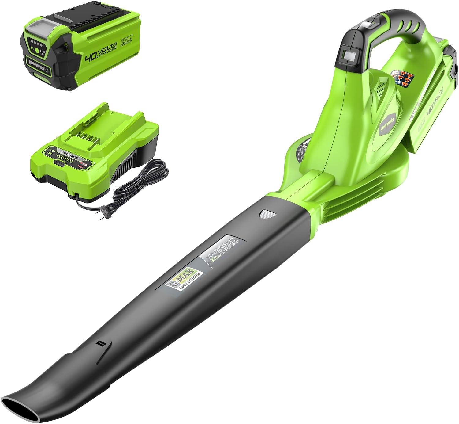 Greenworks 40V 135 CFM Cordless Leaf Blower w/ 2.0 Ah Battery & Charger Amazon