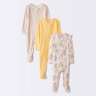Baby Girls' 3pk Floral Pointelle Long Sleeve Sleep N' Play Footed Pajamas - Cloud Island™ Pink Newborn