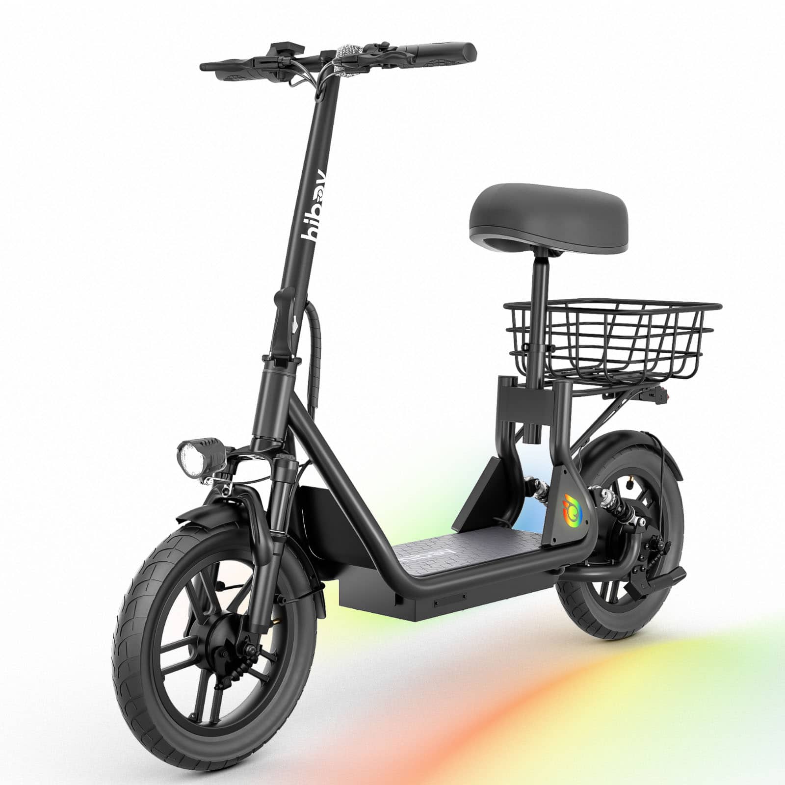 HiBoy - U3 Electric Scooter with Seat, 500W Motor, Neon Lights, 25-Mile Range & 20 mph Max Speed, 14" Tires - Black