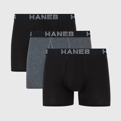 Hanes Premium Men's 3pk Trunks Total Support Pouch - Black/Gray L: Tagless, Moisture Wicking, 4-Way Stretch