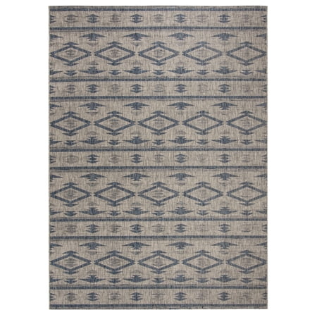 SAFAVIEH Courtyard April Geometric Indoor/Outdoor Area Rug, Grey/Navy, 8' x 10'