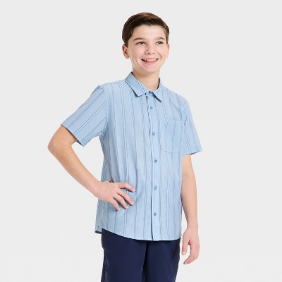 Boys' Textured Woven Shirt - All In Motion™ Slate Blue XXL