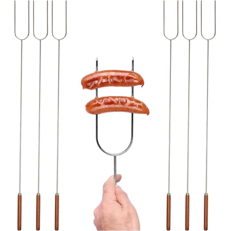 Coghlan's Camp Forks 6-Pack – 40" Solid Steel, Marshmallow Sticks with Wooden Handles | Heavy-Duty Camping Essentials for Fire Pit Roasting, BBQ Grilling & Outdoor Cooking