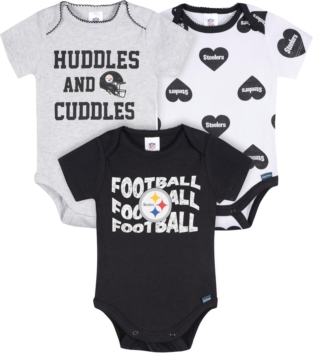 Gerber Baby Girls' NFL 3-Pack Onesie Bodysuit, Steelers, 6-12 Months
