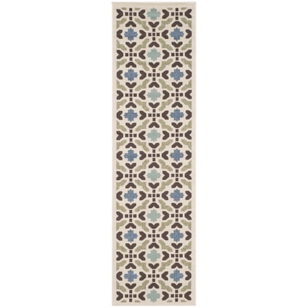 SAFAVIEH Veranda Branson Geometric Indoor/Outdoor Runner Rug, Cream/Aqua, 2'3" x 12'