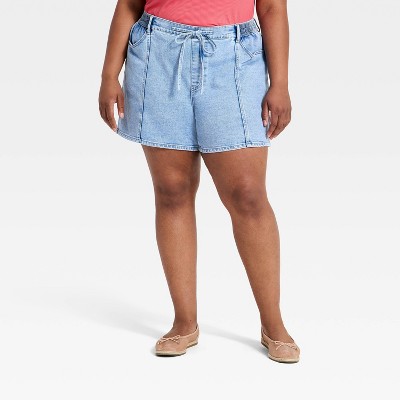Women's High-Rise Tie-Waist Jean Shorts - Ava & Viv™ Light Wash 26