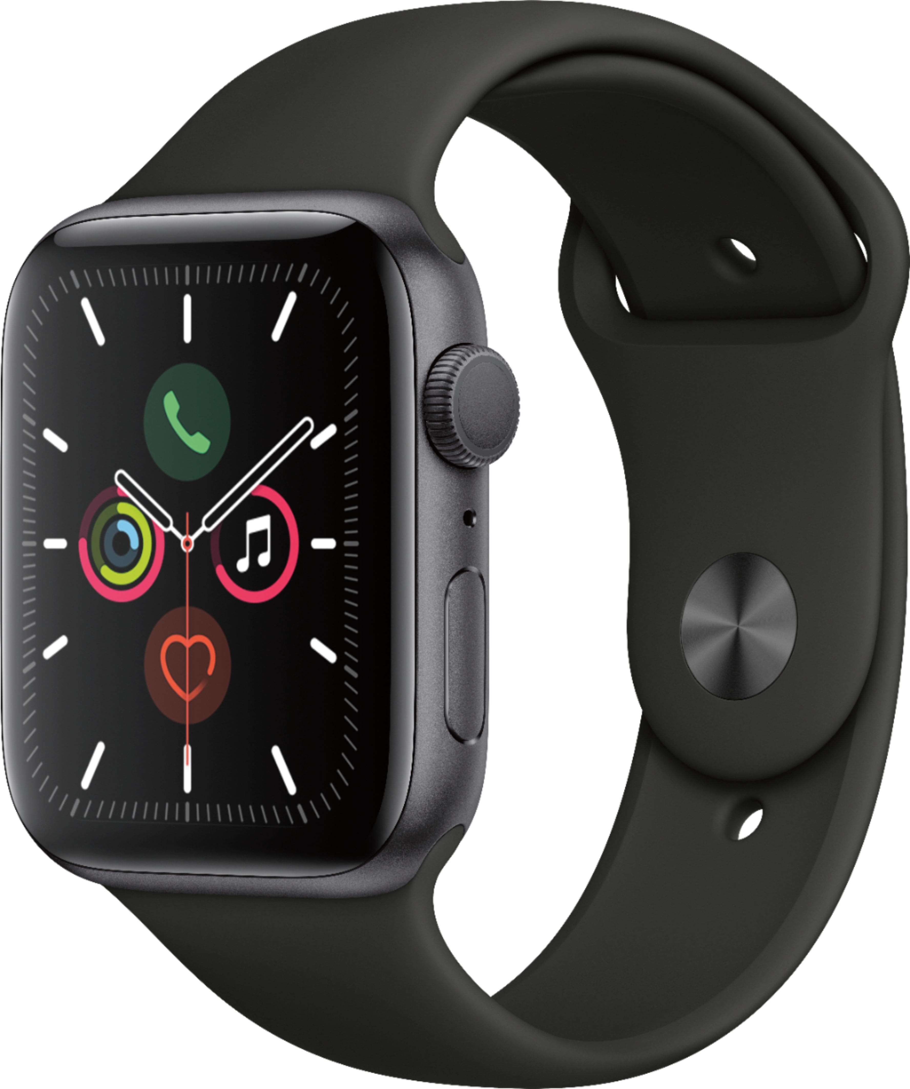 Apple Geek Squad Certified Refurbished Watch Series 5 (GPS) 44mm Space Gray Aluminum Case with Black Sport Band - Space Gray Aluminum - (2019)