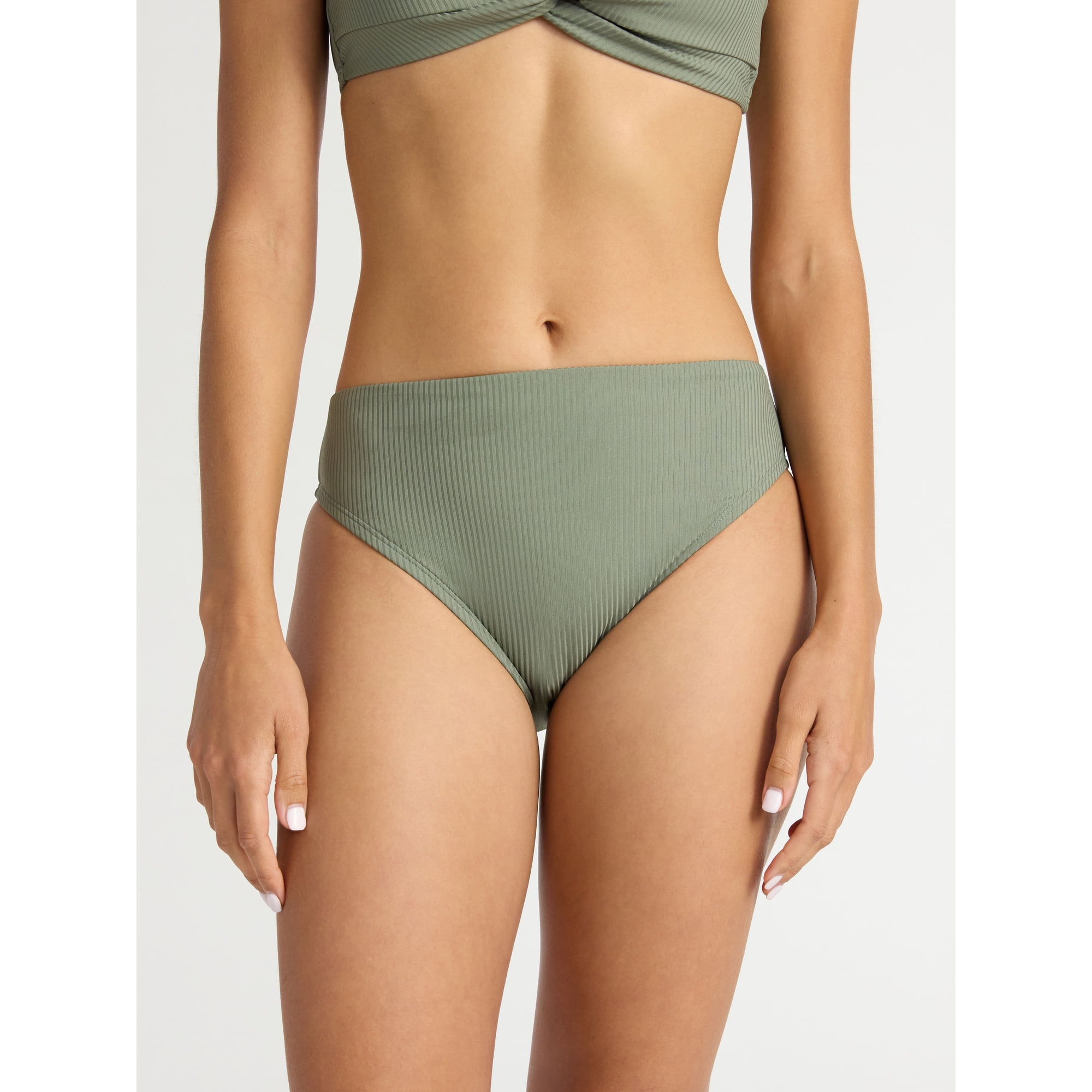 Time and Tru Women's High Cut Mid Rise Bikini Bottoms, Sizes XS-2X