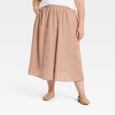Women's Pull-On Midi Skirt - A New Day™ Brown Gingham 3X