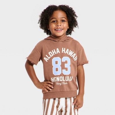 Grayson Mini Baby Boys' Short Sleeve French Terry Hooded Sweatshirt - Brown 12M