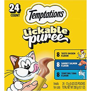 Select Accts: 24-Ct 0.42-Oz Temptations Puree Lickable Cat Treats (various) $5.30 w/ S&S