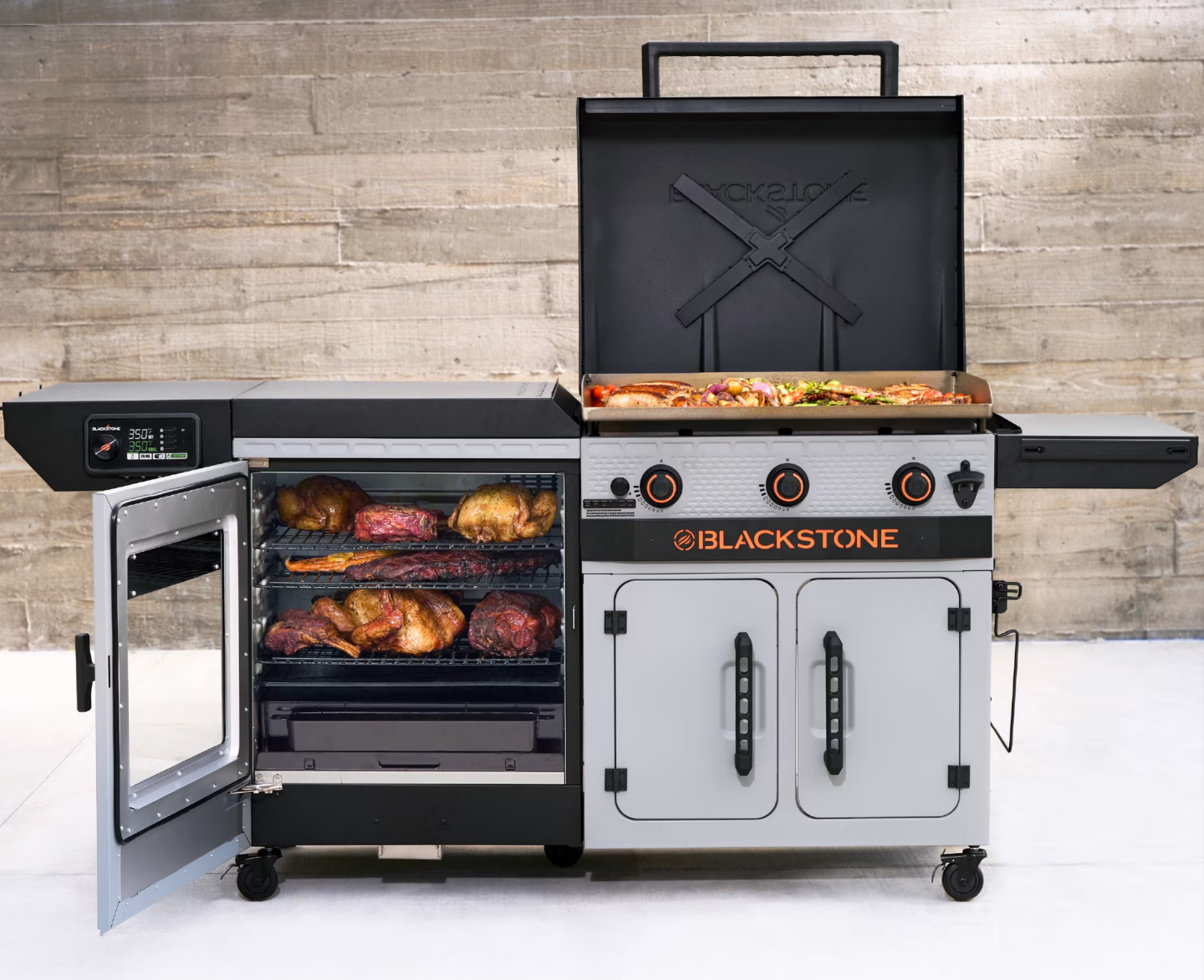 Blackstone Bronco Outdoor Combo Griddle w/ Vertical Smoker, Prep Cart Walmart