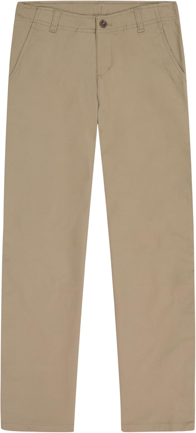 Izod Boys' School Uniform Adaptive Chino Pants with Adjustable Waistband, Velcro Closure, and Faux Buttons, Khaki, 10 Husky