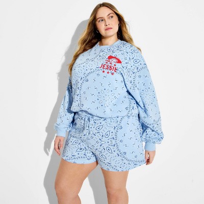 Women's Blue Graphic Jogger Shorts - Light Blue Paisley 1X