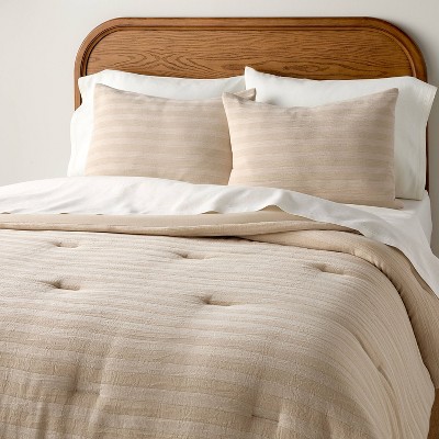 3pc Full/Queen Tonal Stripe Comforter Set Tan - Hearth & Hand™ with Magnolia