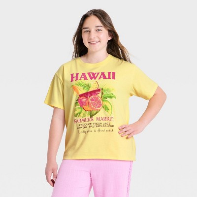 Girls' Oversized "Hawaii" Graphic T-Shirt - art class™ Light Yellow XXL