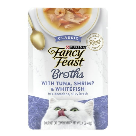 Purina Fancy Feast Broths Kitten Food, Wet Cat Food, Tuna, Shrimp, & Whitefish 1.4 oz Pouch