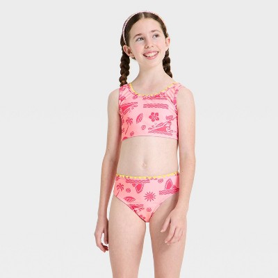 Girls' Disney Moana 2pc Floral Printed Swim Set - Pink S