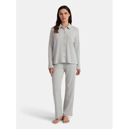 Lissome Women’s Soft Double Brushed Waffle Knit Notch Collar Long Sleeve Pajama Set , Sizes S-3X