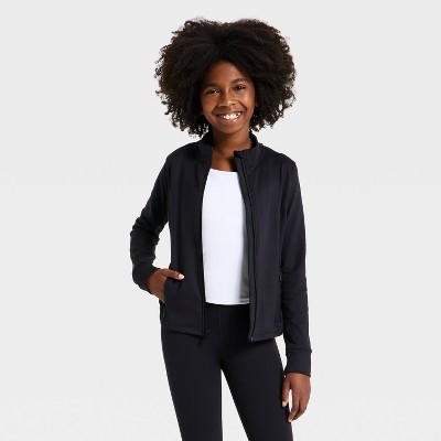 Girls' Femme Knit Full-Zip Sweatshirt - All In Motion™ Black S