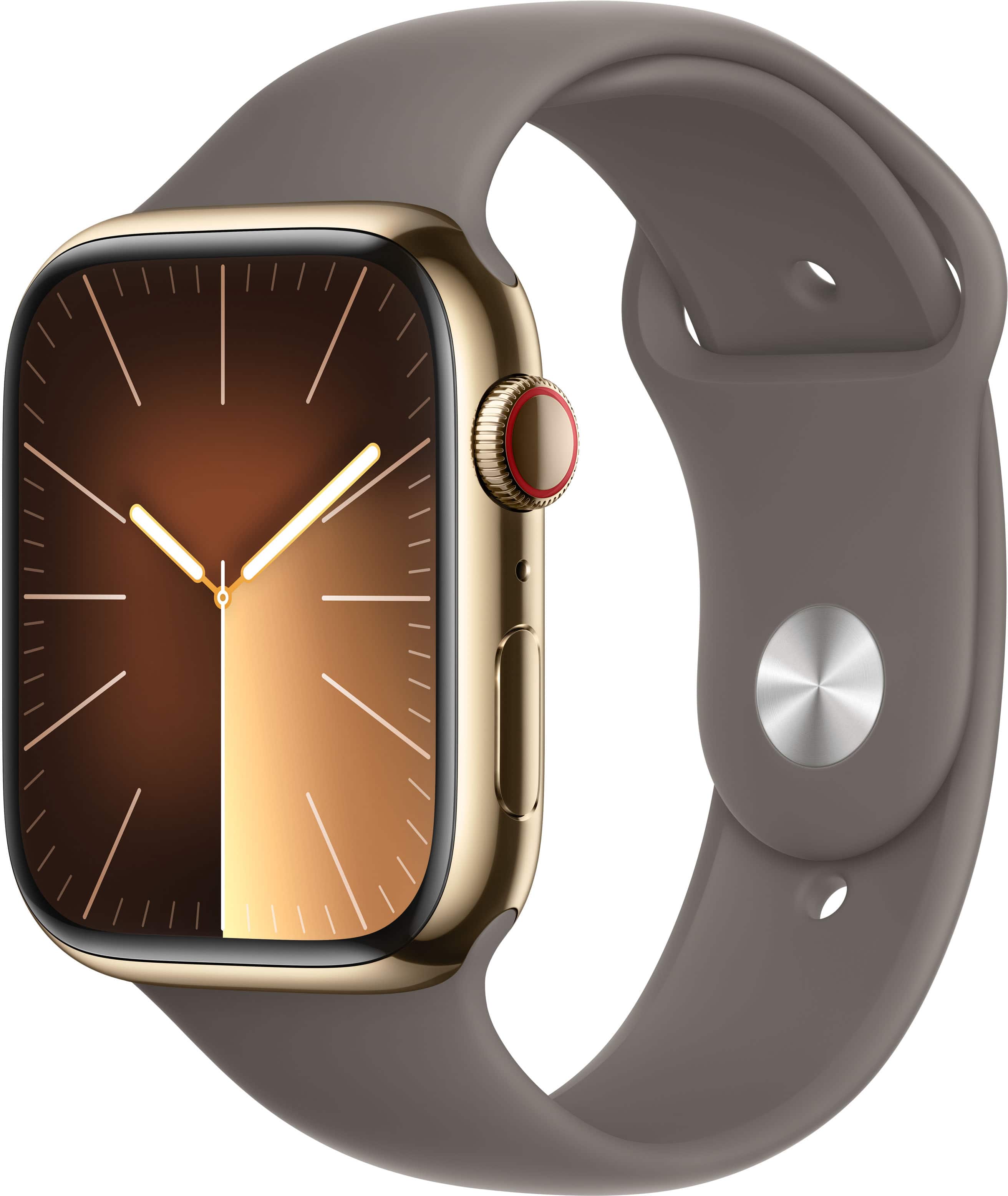 Apple GS Cert Refurb Watch Series 9 (GPS + Cell) 45mm Gold Stainless Steel Case w Clay Sport Band - S/M - Gold - 2023 - Gold - (2023)