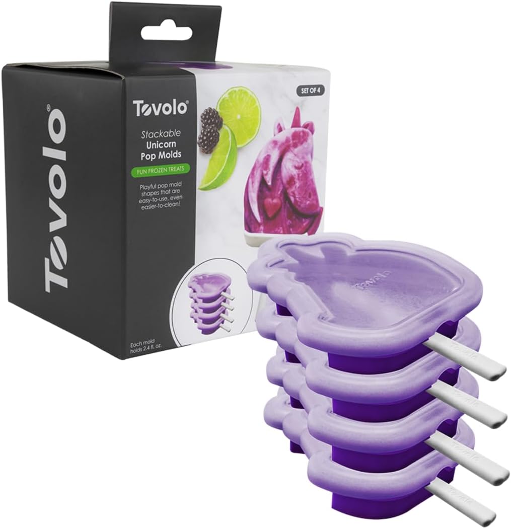 Tovolo Unicorn Popsicle Mold Pack of 4 Royal Purple Premium Silicone Molds for Popsicles with Built In Drip Guards, Stackable Dishwasher Safe BPA Free Unicorn Shaped Popsicle Mold for Kids