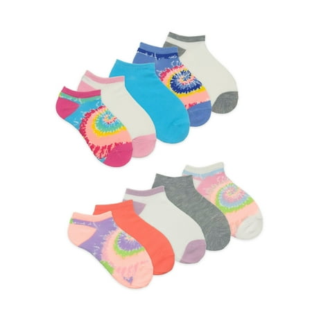 Wonder Nation Girls Rainbow Tie-Dye No-Show Socks, 10-Pack, Sizes S-L