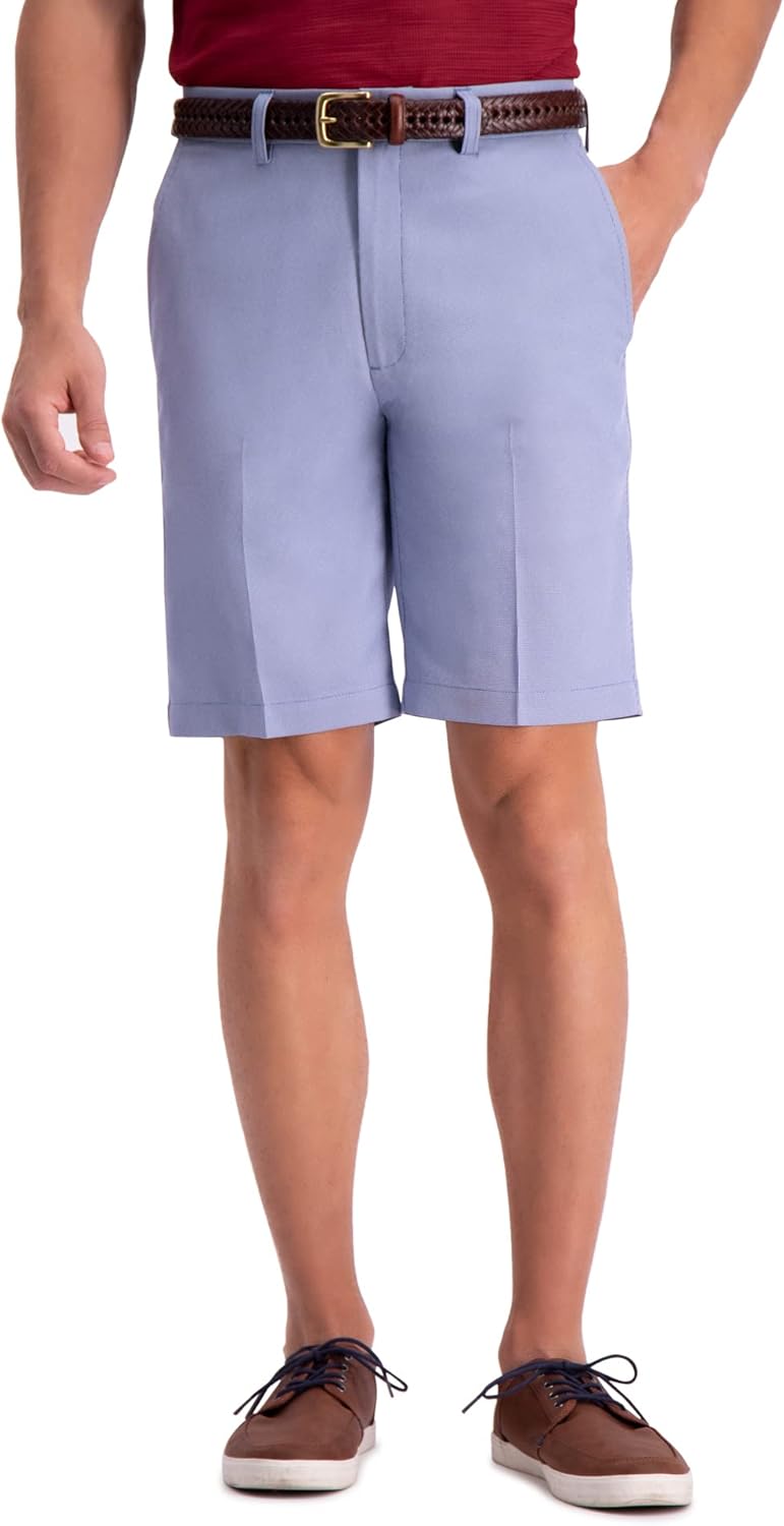 Haggar Men's Cool 18 PRO Stretch Solid Oxford Flat Front Short Shorts, Blue, 44