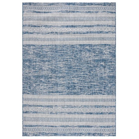 SAFAVIEH Courtyard Galen Striped Indoor/Outdoor Area Rug, Navy/Grey, 5'3" x 7'7"