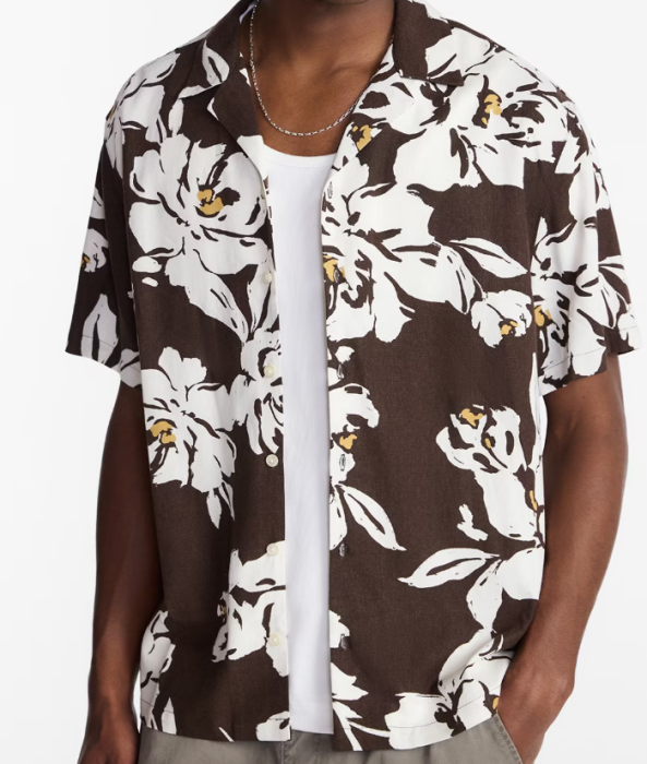 No Boundaries Boxy Fit Linen Blend Patterned Resort Shirt Walmart