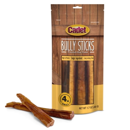 Cadet Bully Stick Dog Treats for Small Dogs, All Natural Beef Pizzle Dog Chew Sticks, 1.7 Ounce, 4 Count