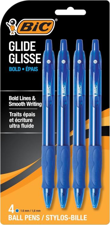 4-Count BIC Glide Bold Blue Ballpoint Pens Amazon