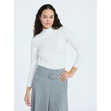 Scoop Women's Ribbed Mockneck Sweater, Lightweight, Sizes XS-XXL