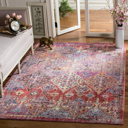 SAFAVIEH Bristol Wyatt Geometric Polyester Area Rug, Rose/Multi, 5'1" x 7'6"